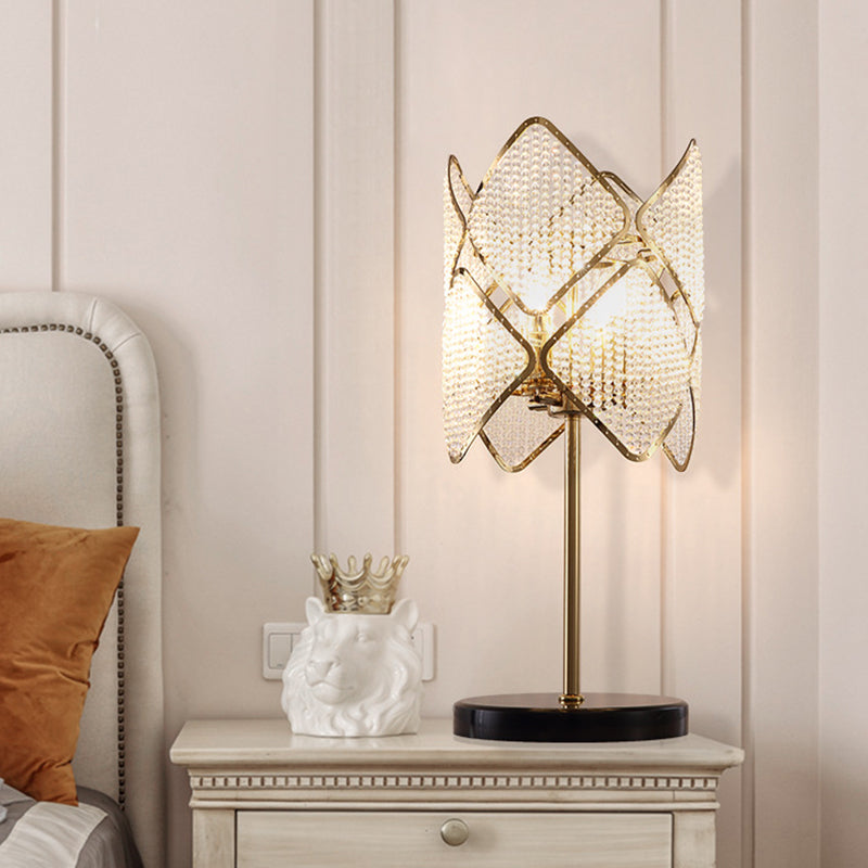 Contemporary Rhombus Crystal Beads Table Lamp With Gold/Chrome Finish - Perfect For Bedroom Lighting