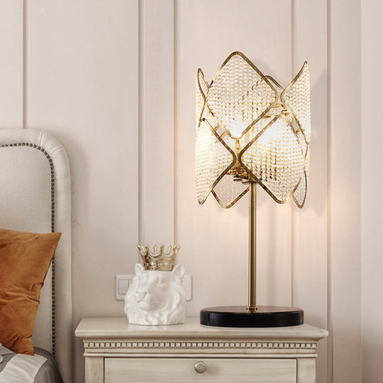 Contemporary Rhombus Crystal Beads Table Lamp With Gold/Chrome Finish - Perfect For Bedroom Lighting