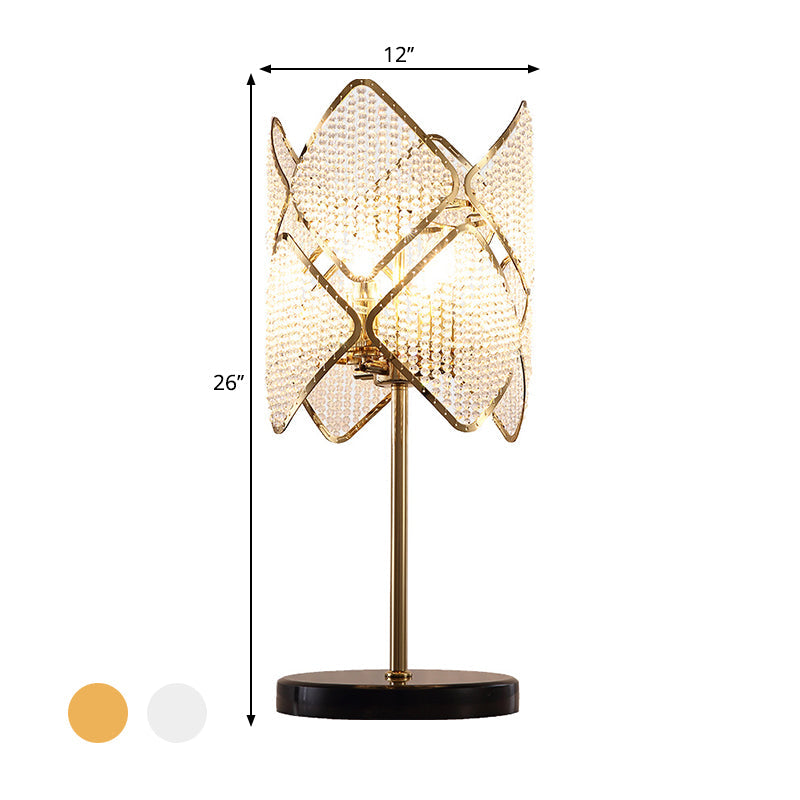 Contemporary Rhombus Crystal Beads Table Lamp With Gold/Chrome Finish - Perfect For Bedroom Lighting