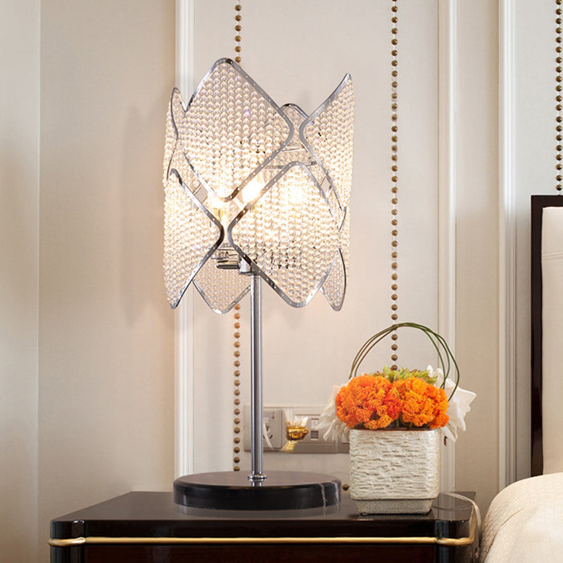 Contemporary Rhombus Crystal Beads Table Lamp With Gold/Chrome Finish - Perfect For Bedroom Lighting