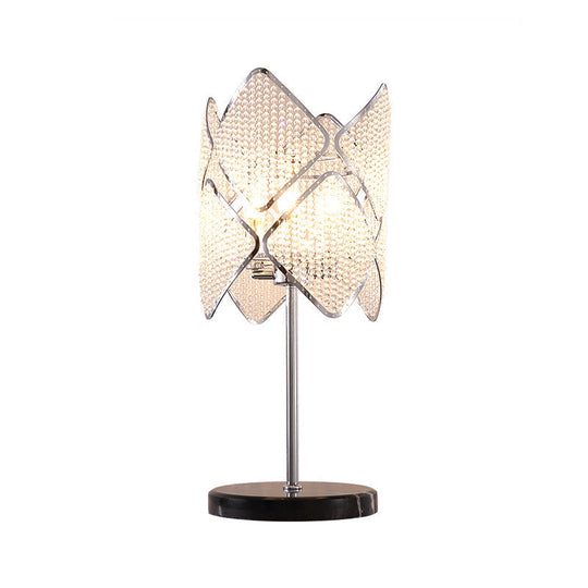 Contemporary Rhombus Crystal Beads Table Lamp With Gold/Chrome Finish - Perfect For Bedroom Lighting