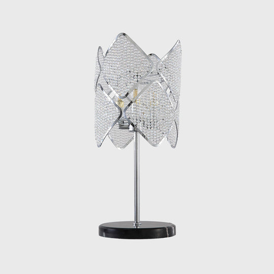 Contemporary Rhombus Crystal Beads Table Lamp With Gold/Chrome Finish - Perfect For Bedroom Lighting