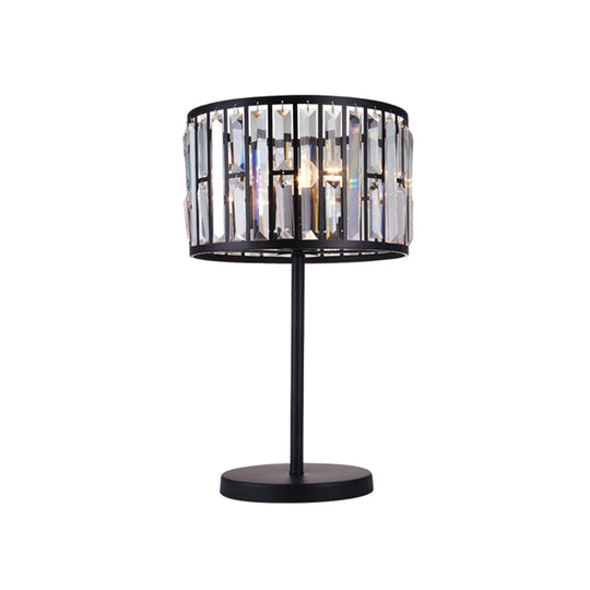 Modern Gold/Black Crystal Block Nightstand Lamp - Stylish Cylinder Table Light For Drawing Room