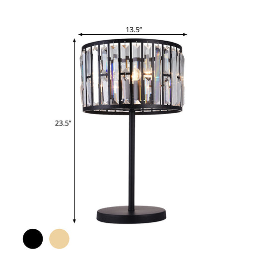 Giulia - Stylish Gold/Black 1 Bulb Nightstand Lamp Modern Crystal Blocks Embedded Cylinder Table Light for Drawing Room