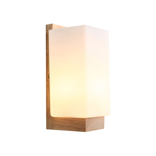 Japanese Cuboid Wall Sconce In Stylish White - One Light Frosted Glass For Hotel Or Office Lighting