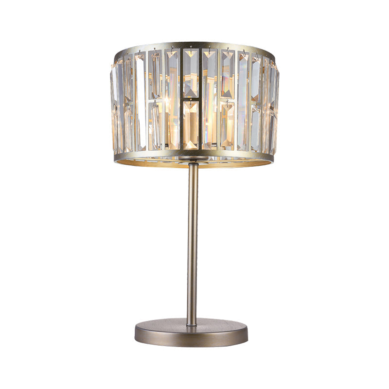 Modern Gold/Black Crystal Block Nightstand Lamp - Stylish Cylinder Table Light For Drawing Room