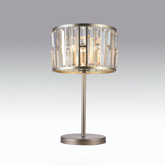 Modern Gold/Black Crystal Block Nightstand Lamp - Stylish Cylinder Table Light For Drawing Room