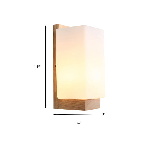 Japanese Cuboid Wall Sconce In Stylish White - One Light Frosted Glass For Hotel Or Office Lighting