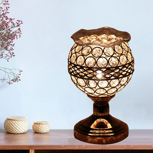 Modern Crystal Encrusted Nightstand Lamp - Cylinder/Round/Square Design Gold Finish Single Bulb