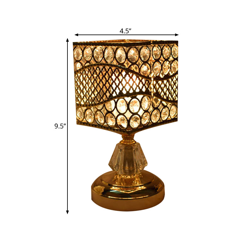 Modern Crystal Encrusted Nightstand Lamp - Cylinder/Round/Square Design Gold Finish Single Bulb