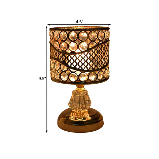 Modern Crystal Encrusted Nightstand Lamp - Cylinder/Round/Square Design Gold Finish Single Bulb