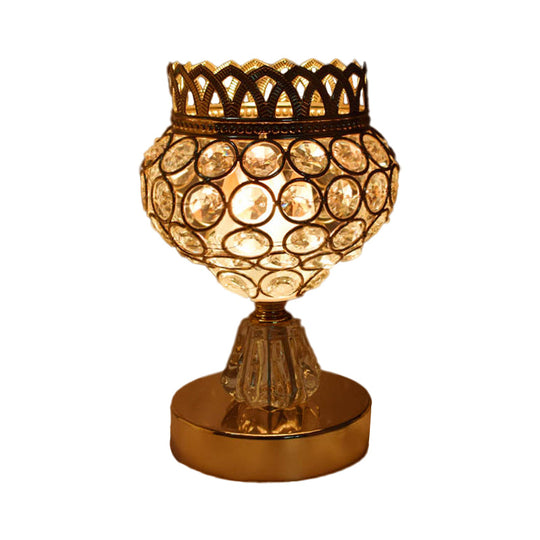 Gold Crystal Desk Lamp: Cuboid/Globe/Crown Design For Contemporary Bedroom Night Table