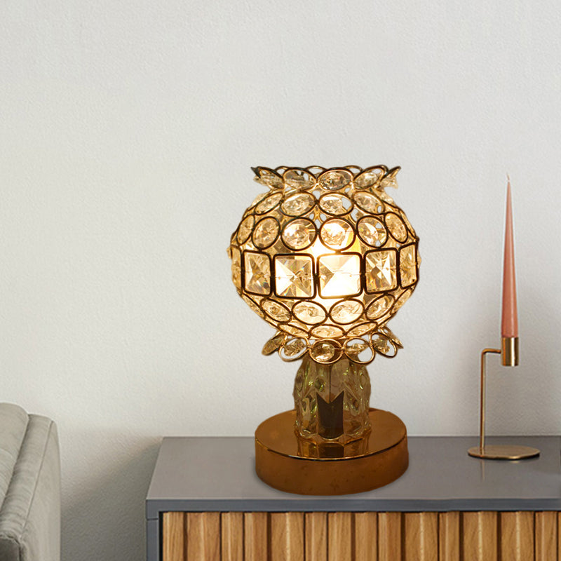 Gold Crystal Desk Lamp: Cuboid/Globe/Crown Design For Contemporary Bedroom Night Table