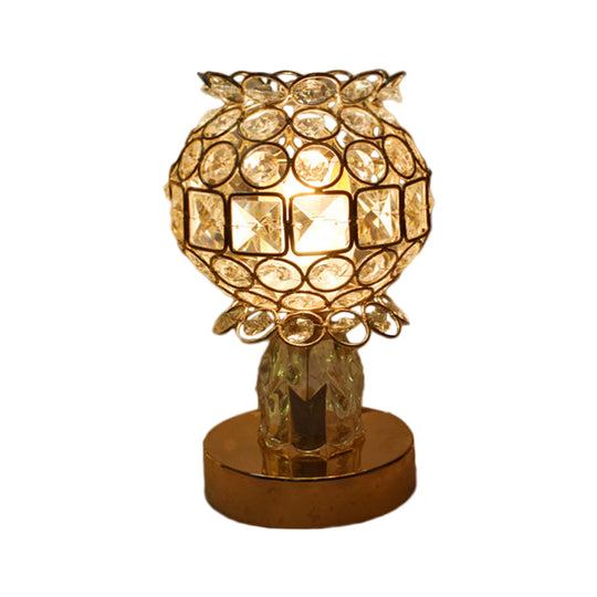 Gold Crystal Desk Lamp: Cuboid/Globe/Crown Design For Contemporary Bedroom Night Table