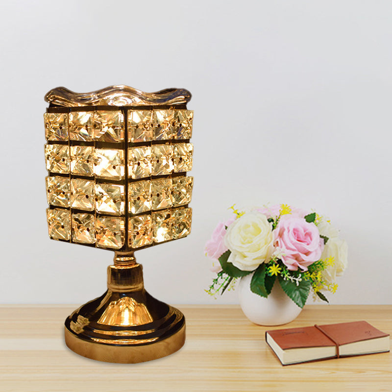 Gold Crystal Desk Lamp: Cuboid/Globe/Crown Design For Contemporary Bedroom Night Table