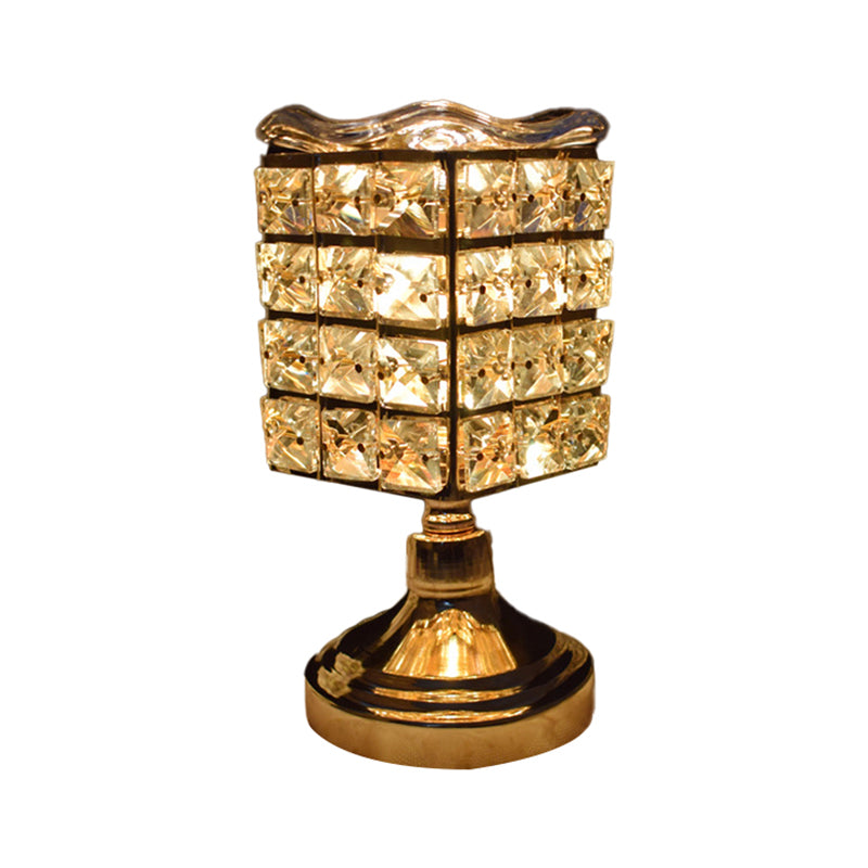 Gold Crystal Desk Lamp: Cuboid/Globe/Crown Design For Contemporary Bedroom Night Table