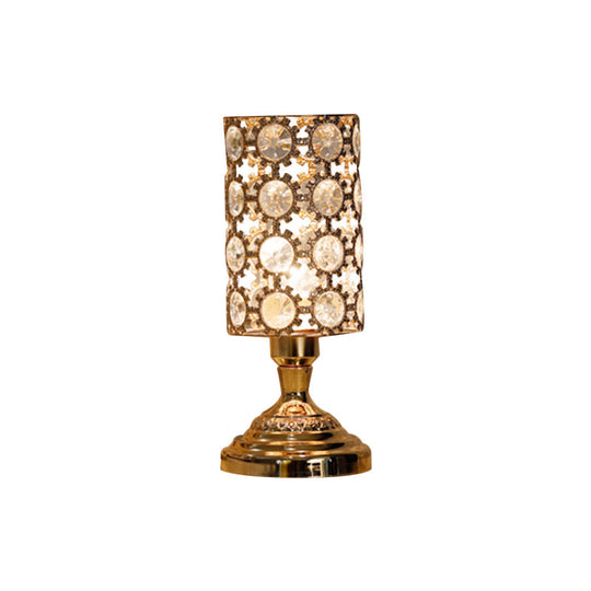 Viola - Modernism Modernism 1 Bulb Table Light with Crystal-Encrusted Shade Gold Tapered/Cylinder Reading Lamp