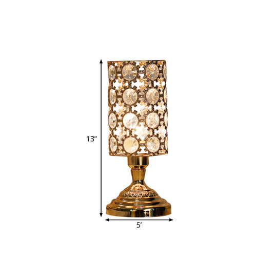 Viola - Modernism Modernism 1 Bulb Table Light with Crystal-Encrusted Shade Gold Tapered/Cylinder Reading Lamp