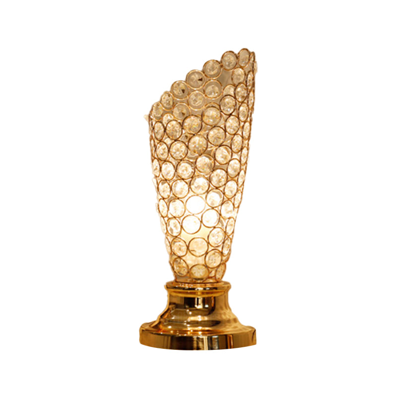 Viola - Modernism Modernism 1 Bulb Table Light with Crystal-Encrusted Shade Gold Tapered/Cylinder Reading Lamp