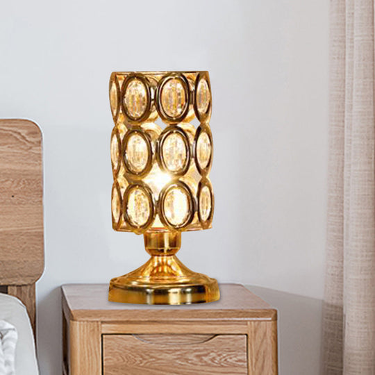 Viola - Modernism Modernism 1 Bulb Table Light with Crystal-Encrusted Shade Gold Tapered/Cylinder Reading Lamp