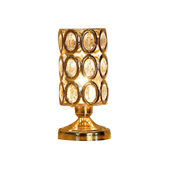 Viola - Modernism Modernism 1 Bulb Table Light with Crystal-Encrusted Shade Gold Tapered/Cylinder Reading Lamp