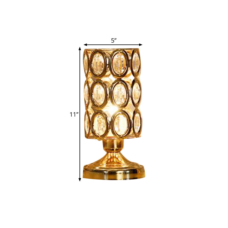 Viola - Modernism Modernism 1 Bulb Table Light with Crystal-Encrusted Shade Gold Tapered/Cylinder Reading Lamp