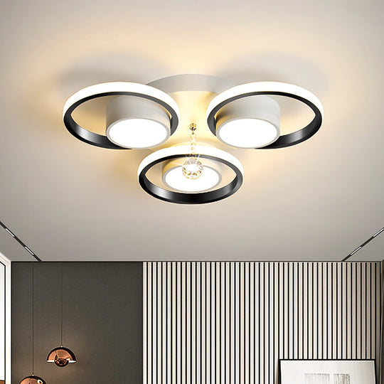 Modern LED White Acrylic Flush Ceiling Light with Crystal Orb - Remote Control Dimming - 20.5"/25.5" Circle