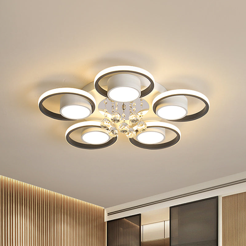 Modern LED White Acrylic Flush Ceiling Light with Crystal Orb - Remote Control Dimming - 20.5"/25.5" Circle