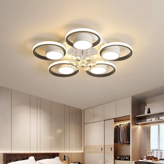 Modern LED White Acrylic Flush Ceiling Light with Crystal Orb - Remote Control Dimming - 20.5"/25.5" Circle