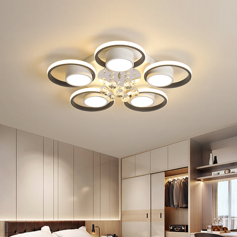 Modern Led White Acrylic Flush Ceiling Light With Crystal Orb - Remote Control Dimming 20.5/25.5