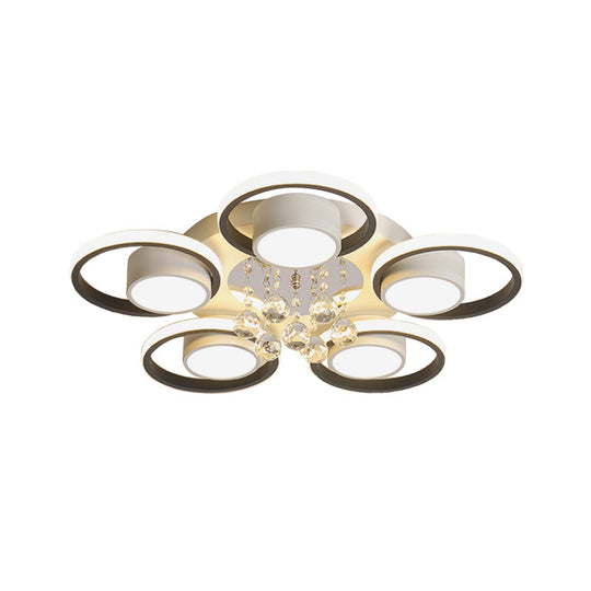 Modern LED White Acrylic Flush Ceiling Light with Crystal Orb - Remote Control Dimming - 20.5"/25.5" Circle