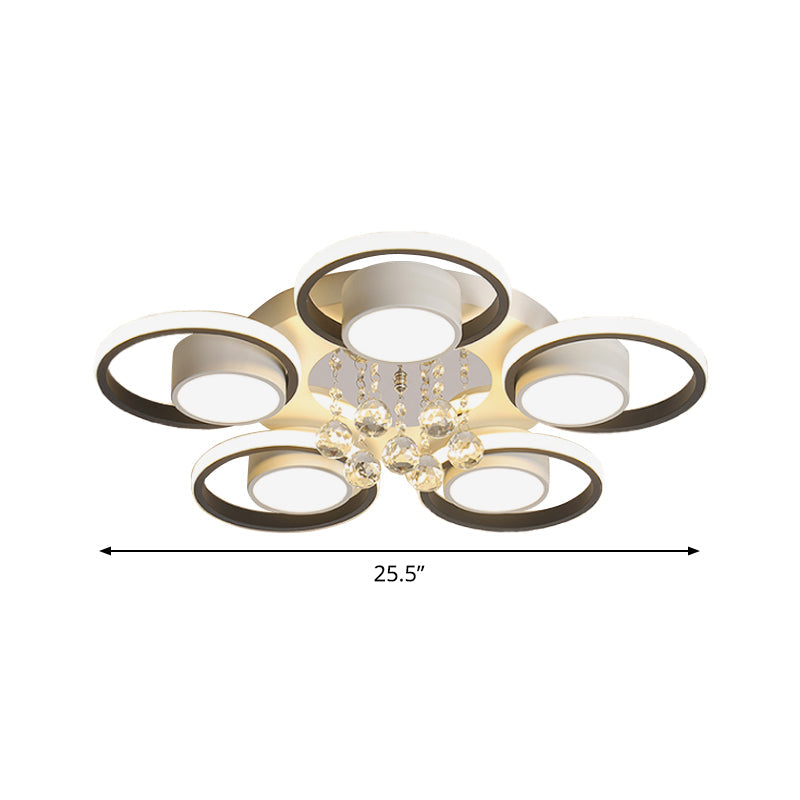 Modern LED White Acrylic Flush Ceiling Light with Crystal Orb - Remote Control Dimming - 20.5"/25.5" Circle