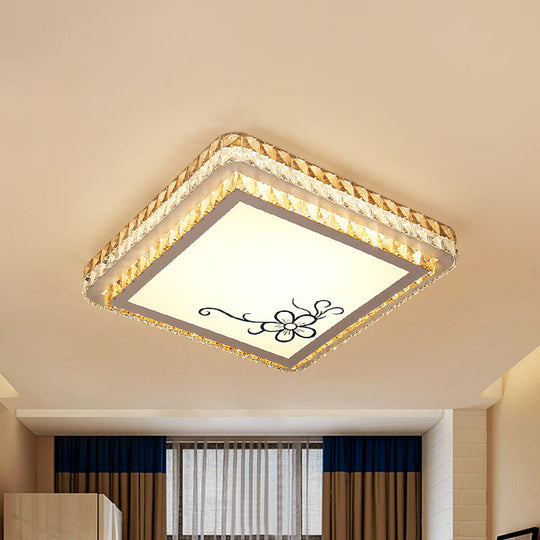 Simple Square Bedroom LED Ceiling Light with Clear Crystal Inserts