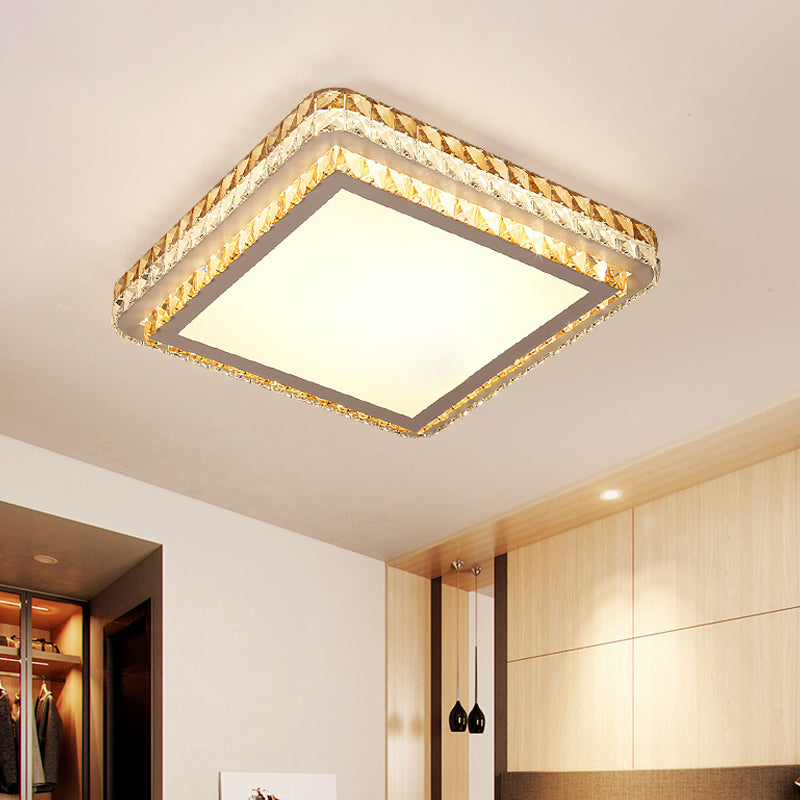 Simple Square Bedroom LED Ceiling Light with Clear Crystal Inserts