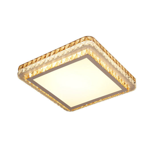 Simple Square Bedroom LED Ceiling Light with Clear Crystal Inserts