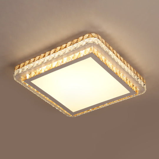 Simple Square Bedroom LED Ceiling Light with Clear Crystal Inserts