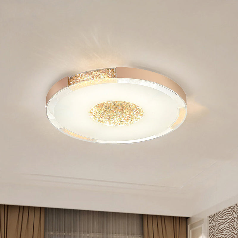 Contemporary LED Flush Mount Ceiling Light in Black/Gold Finish with Bevel Cut Crystals - White/Warm Light