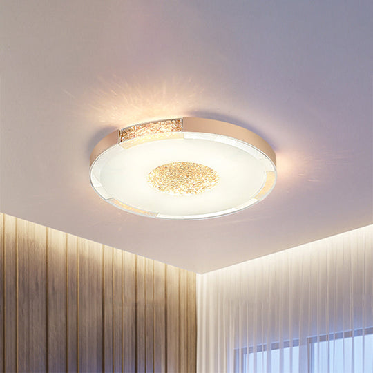 Contemporary LED Flush Mount Ceiling Light in Black/Gold Finish with Bevel Cut Crystals - White/Warm Light