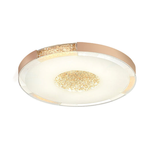 Contemporary LED Flush Mount Ceiling Light in Black/Gold Finish with Bevel Cut Crystals - White/Warm Light