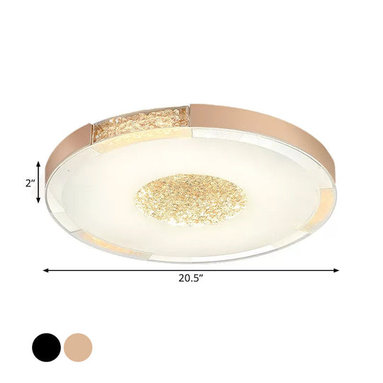 Contemporary LED Flush Mount Ceiling Light in Black/Gold Finish with Bevel Cut Crystals - White/Warm Light