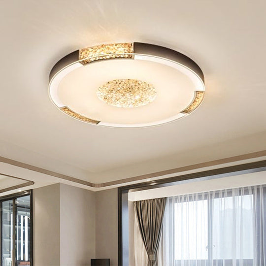 Contemporary Led Flush Mount Ceiling Light In Black/Gold Finish With Bevel Cut Crystals - White/Warm