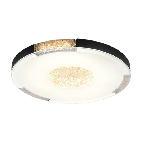 Contemporary LED Flush Mount Ceiling Light in Black/Gold Finish with Bevel Cut Crystals - White/Warm Light