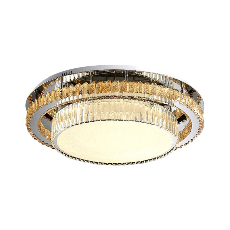 Modern Beveled Glass Crystal LED Drum Ceiling Lamp - 19.5"/23.5" Wide - Chrome Flushmount Lighting for Restaurants