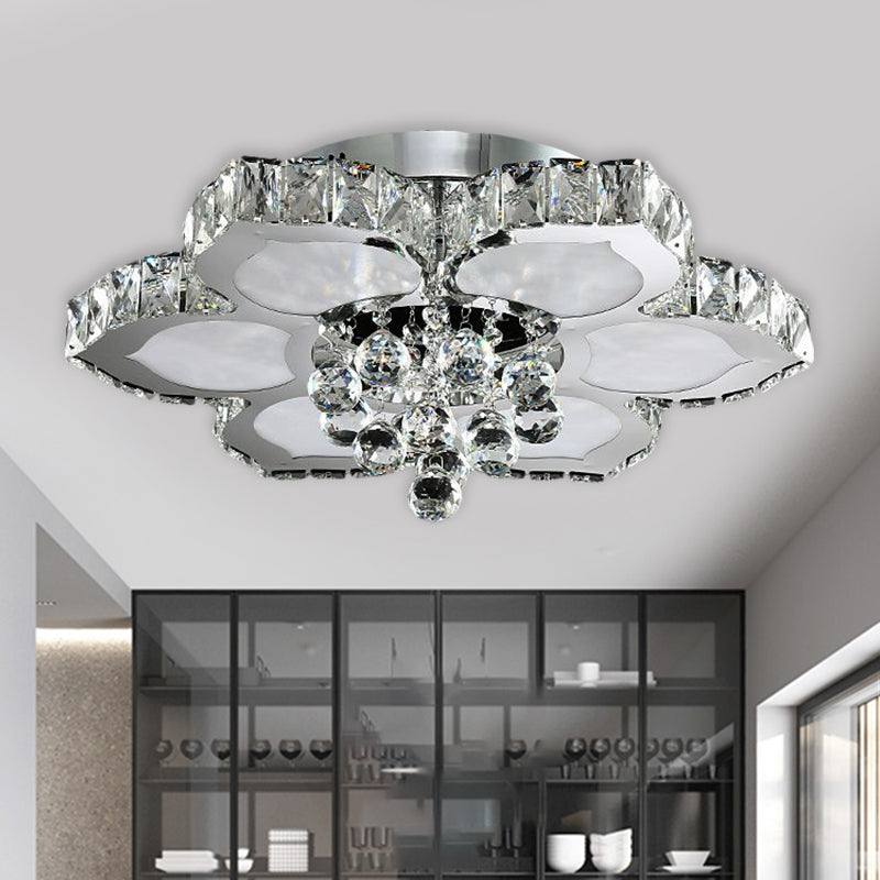 Contemporary Beveled Glass Lotus Led Flush Light In Chrome - Ideal For Bedroom 17/22 Wide