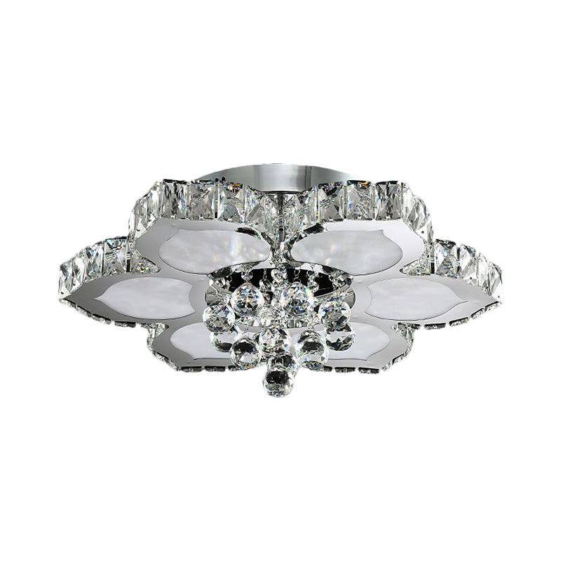 Contemporary Beveled Glass Lotus LED Flush Light in Chrome - Ideal for Bedroom, 17"/22" Wide