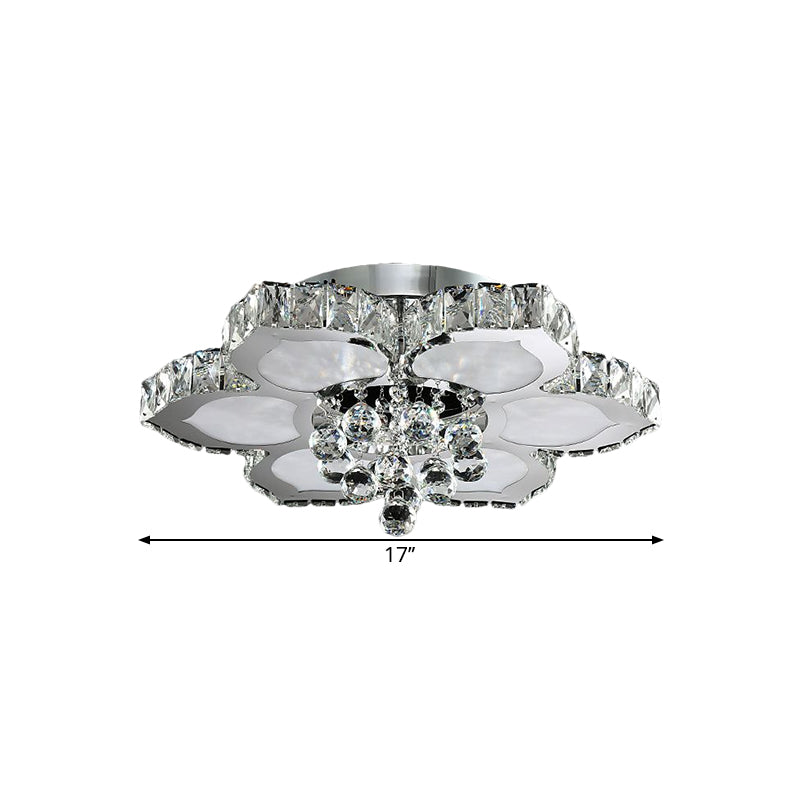 Contemporary Beveled Glass Lotus LED Flush Light in Chrome - Ideal for Bedroom, 17"/22" Wide