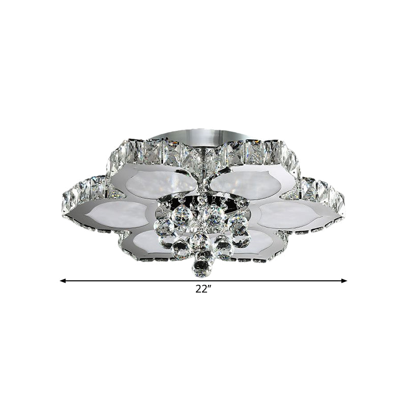 Contemporary Beveled Glass Lotus LED Flush Light in Chrome - Ideal for Bedroom, 17"/22" Wide