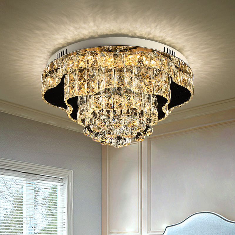 Contemporary Crystal Flush Mount LED Ceiling Light in Chrome for Bedroom