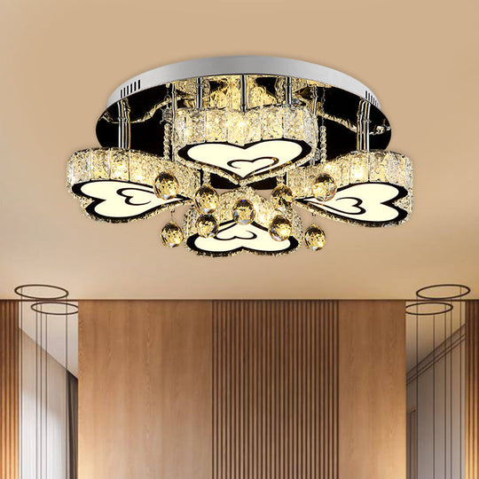 Contemporary Loving Heart Ceiling Fixture: LED Crystal Flush Mount Lamp with Chrome Finish