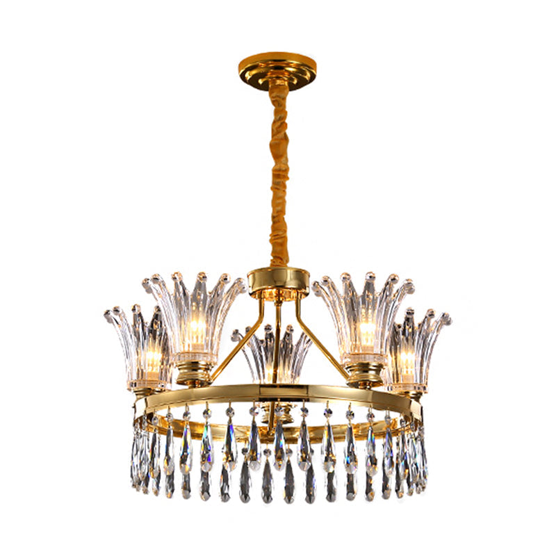 Classic Gold Flared Chandelier With Clear Crystals - 5/8 Bulb Ceiling Pendant